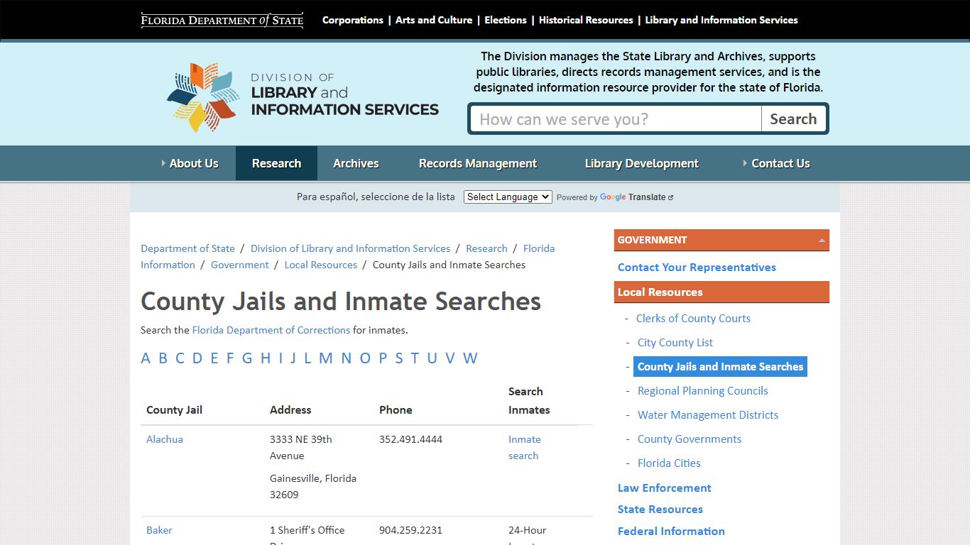 County Jails and Inmate Searches - Division of Library and Information ...