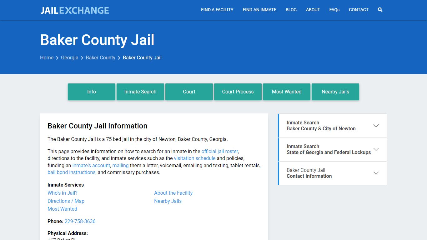 Baker County Jail, GA Inmate Search, Information